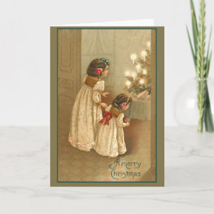 Cartão De Festividades A Merry Christmas With Two Victorian Girls