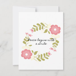 Cartão De Festividades A paz começa com um sorriso rosa floral