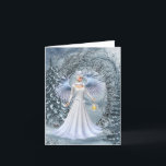 Cartão De Festividades A Rainha das Fadas de inverno.<br><div class="desc">Uma linda fada,  rainha do reino do inverno,  passa pelo reino mágico com sua lanterna para mostrar o caminho,  um cartão de Natal fantástico... </div>
