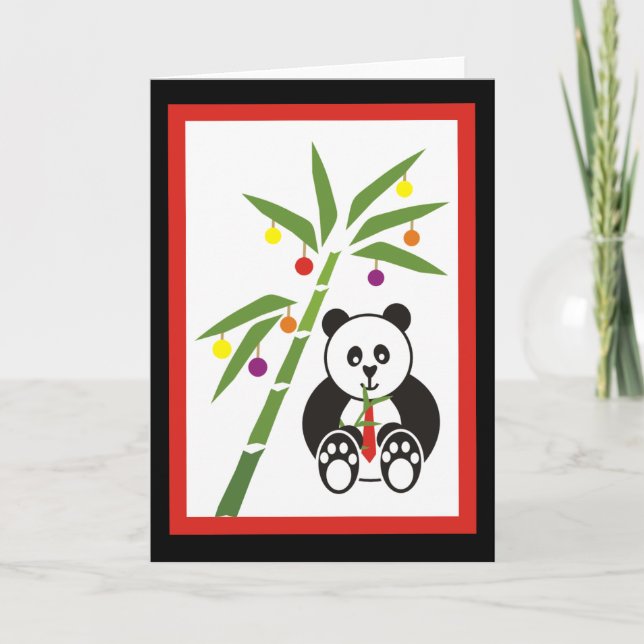 Cartão De Festividades A refeição de Natal do Panda! (Frente)
