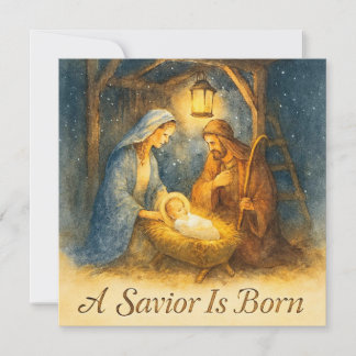 Cartão De Festividades A Savior Is Born Nativity Christmas Holiday Card