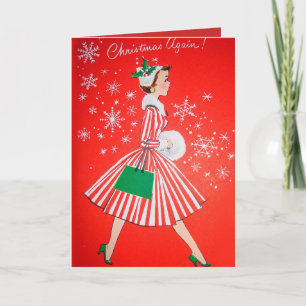Cartão De Festividades A senhora retro do natal vintage adiciona o cartã