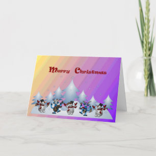 Cartão De Festividades A Set of Fun Dancing Snowmen Christmas Cards