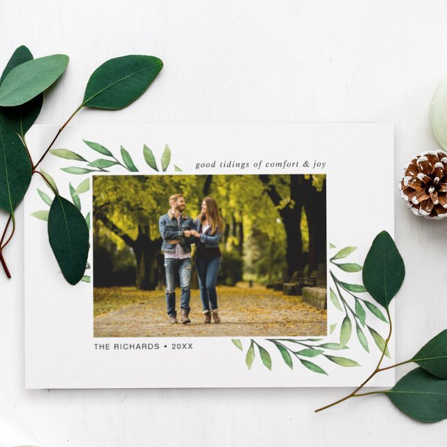 Cartão De Festividades A Simples Aquarela Deixa Foto Moderna (Criador carregado)