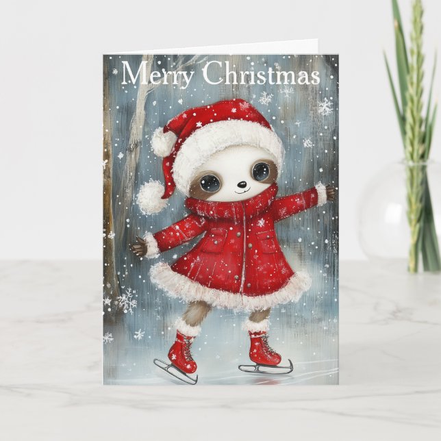 Cartão De Festividades A Sloth Ice Skating (Frente)