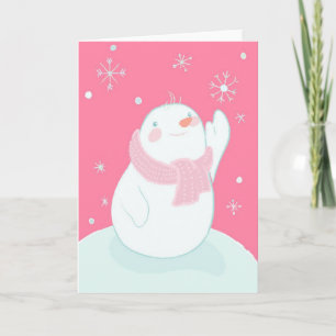 Cartão De Festividades A snowman reaching for a falling snowflake