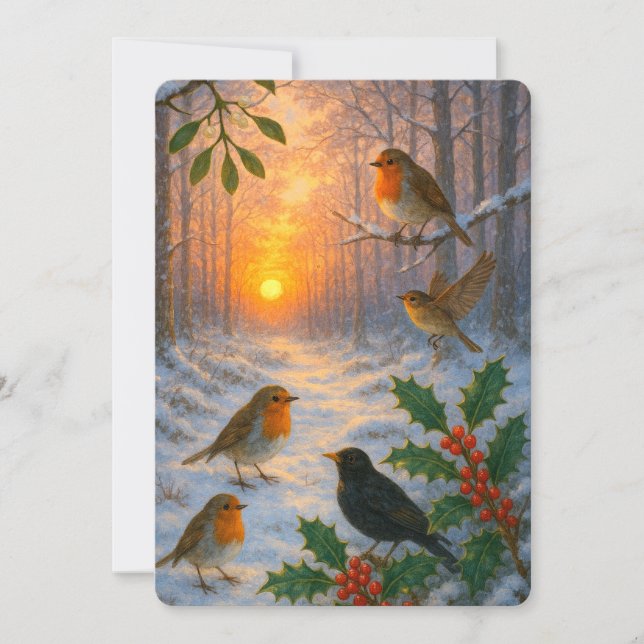 Cartão De Festividades A Snowy Winter Woodland Sunset Christmas (Frente)