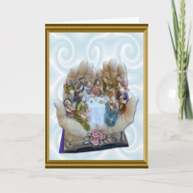 Cartão De Festividades A Última Ceia, na mão de Deus (Frente)