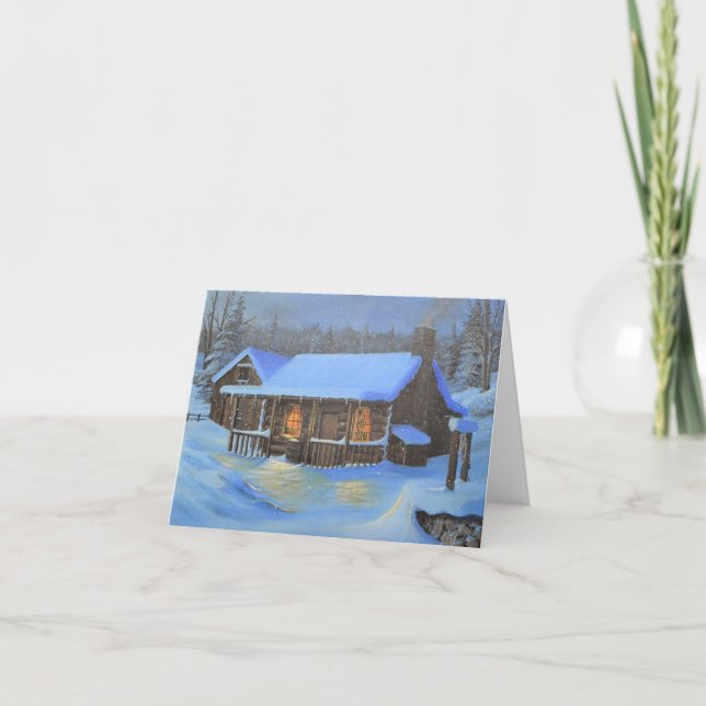 Cartão De Festividades "A Warm Home" Log cabin Christmas card (Frente)
