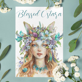 Cartão De Festividades Abençoada Ostara Eostre Primavera Equinox Teal