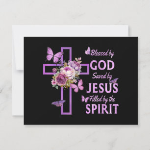 Cartão De Festividades Abençoado por Deus Salvo pela Cruz Floral Purple d