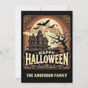 Cartão De Festividades Abóbora Casa Assombrada Assustador Halloween