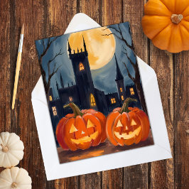 Cartão De Festividades Abóbora de Halloween Assustadora | Pintura Assusta