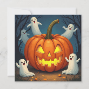 Cartão De Festividades Abóbora de Halloween e Fantasma