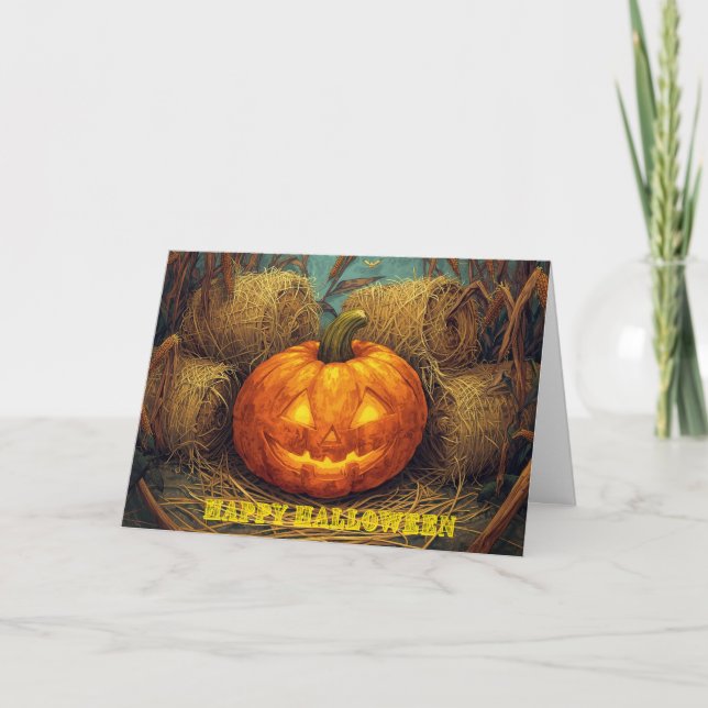 Cartão De Festividades Abóbora de Halloween Glowigante Jack-O'-Lantern  (Frente)