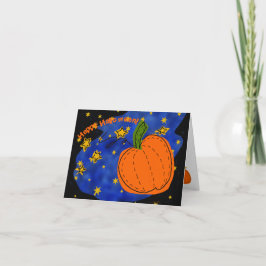 Cartão De Festividades Abóbora de Halloween Laranja Céu Estrelado Azul