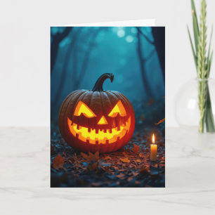 Cartão De Festividades Abóbora de Halloween na Floresta Assustadora