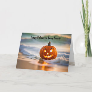 Cartão De Festividades Abóbora de Halloween na Praia