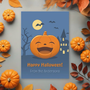 Cartão De Festividades Abóbora de Halloween Risonha da Família