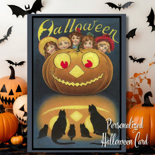 Cartão De Festividades Abóbora de Halloween Vintage com Crianças Personal