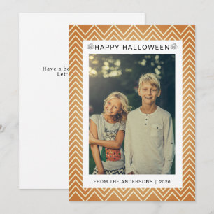 Cartão De Festividades Abóbora Fofa Chevron Feliz Halloween Família Foto