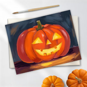 Cartão De Festividades Abóbora Jack-O-Lantern Halloween Aquarela