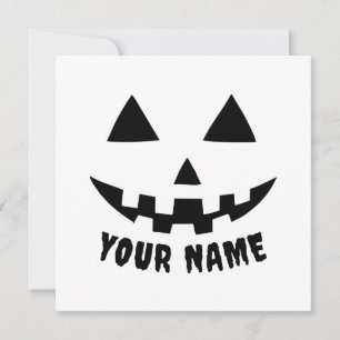 Cartão De Festividades Abóbora Personalizada Halloween Nome Preto e Branc