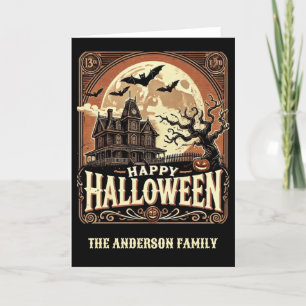 Cartão De Festividades Abóboras de Casa Assombrada Assustador Halloween