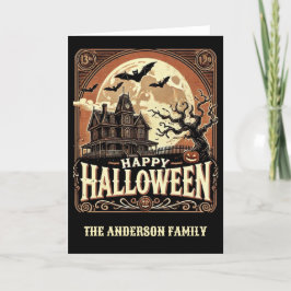 Cartão De Festividades Abóboras de Casa Assombrada Halloween Assustador