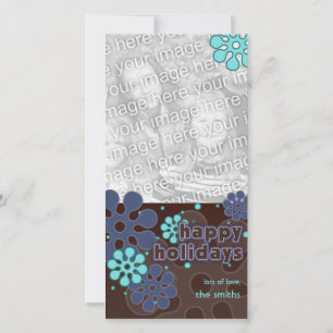 Cartão De Festividades Abstract Retro Snowflakes Photo Card in Blues
