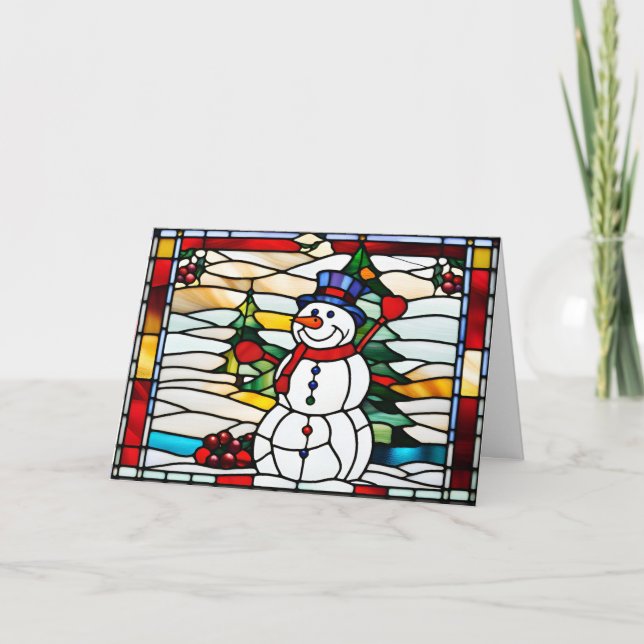 Cartão De Festividades Abstract Stained Glass Christmas Snowman  (Frente)