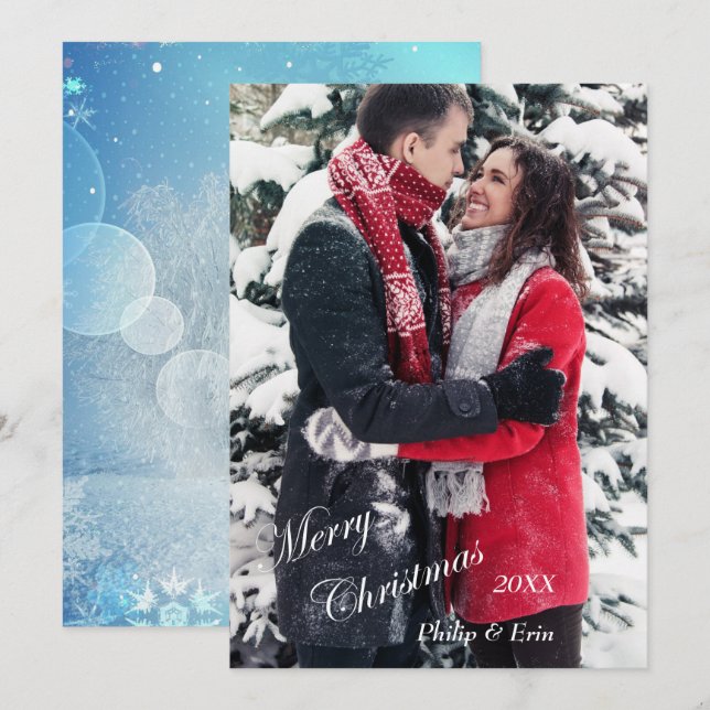 Cartão De Festividades Abstrato azul inverno Moderno Natal (Frente/Verso)