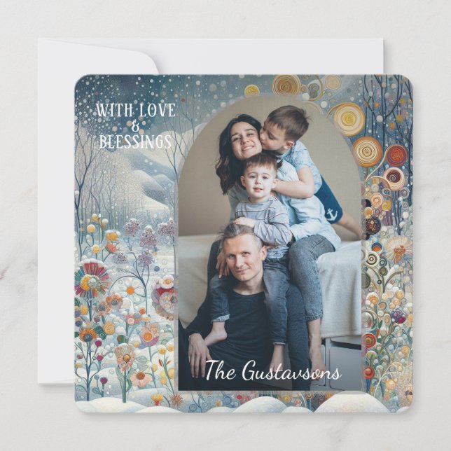 Cartão De Festividades Abstrato com Neve Flocos de Neve, Diversão Persona (Frente)