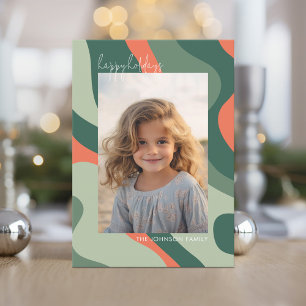 Cartão De Festividades Abstrato de linha orgânica - 1 Photo Jade Coral