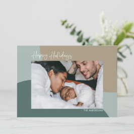 Cartão De Festividades Abstrato moderno no Teal Custom Photo Happy