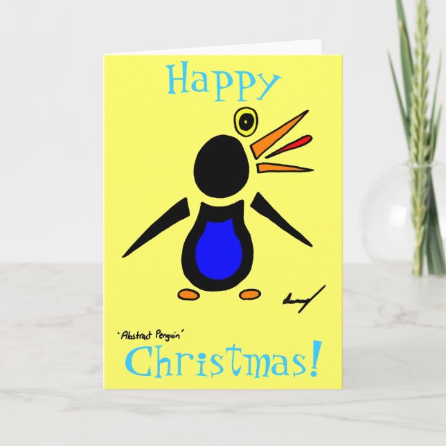 Cartão De Festividades Abstrato Penguin 'Feliz Natal!' Placa - Amarelo (Frente)
