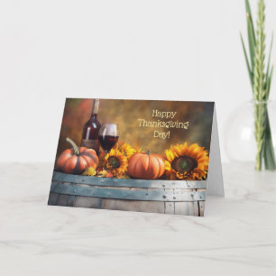 Cartão De Festividades Ação de Graças com Vinho Pumpkins Girassóis Vinho