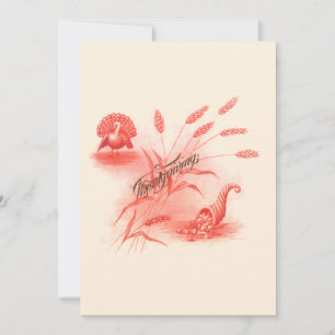 Cartão De Festividades Ação de Graças da Era Vitoriana Turquia e Cornucop