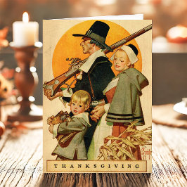 Cartão De Festividades Ação de Graças da Família Peregrina Vintage