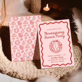 Cartão De Festividades Ação de Graças de Mão Retirada Vermelha Cor-de-Ros