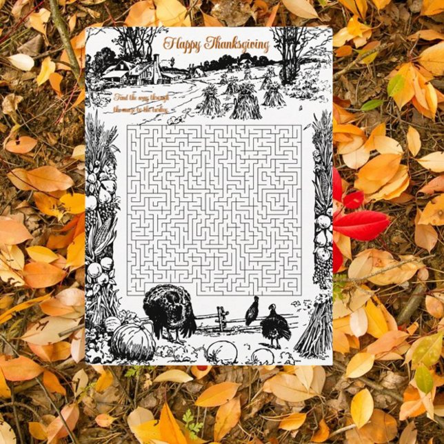 Cartão De Festividades Ação de Graças Deseja Frame Maze | Pumpkins Brown (Criador carregado)