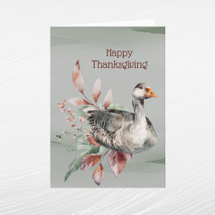 Cartão De Festividades Ação de Graças do Outono Rustic Green Goose Foliag
