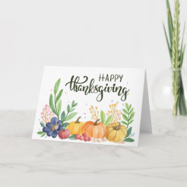 Cartão De Festividades Ação de Graças Feliz Abóboras Aquarela