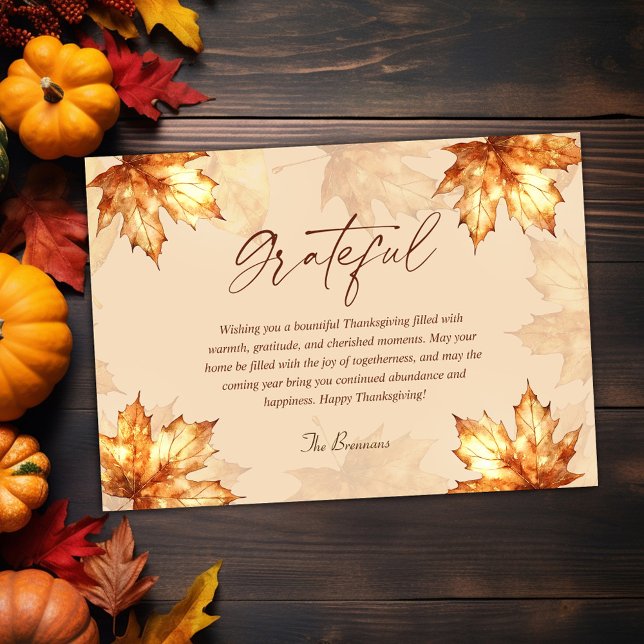 Cartão De Festividades Ação de Graças Moderno e Elegante Moderno (Grateful Elegant Modern Rustic Thanksgiving Holiday Card)