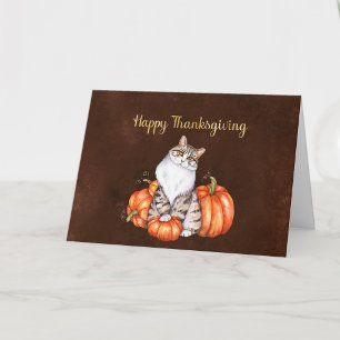 Cartão De Festividades Ação de Graças - Orange Pumpkins Cat