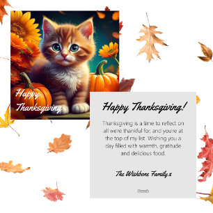 Cartão De Festividades Ação de Graças Personalizada Gato Laranja & Abób