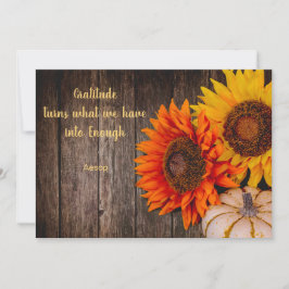 Cartão De Festividades Ação de Graças Pumpkin Gratidão Girassol Flat