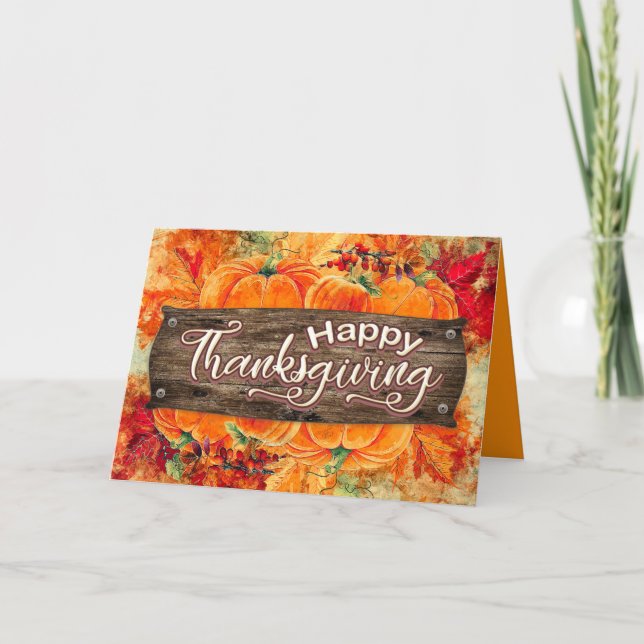 Cartão De Festividades Ação de Graças Rustic Happy (Frente)