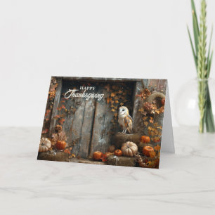 Cartão De Festividades Ação de Graças Vintage Barn Owen e Barn Wood Autum