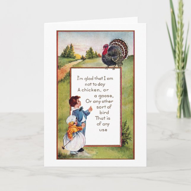 Cartão De Festividades Acção de graças do vintage de Turquia e de miúdos (Frente)